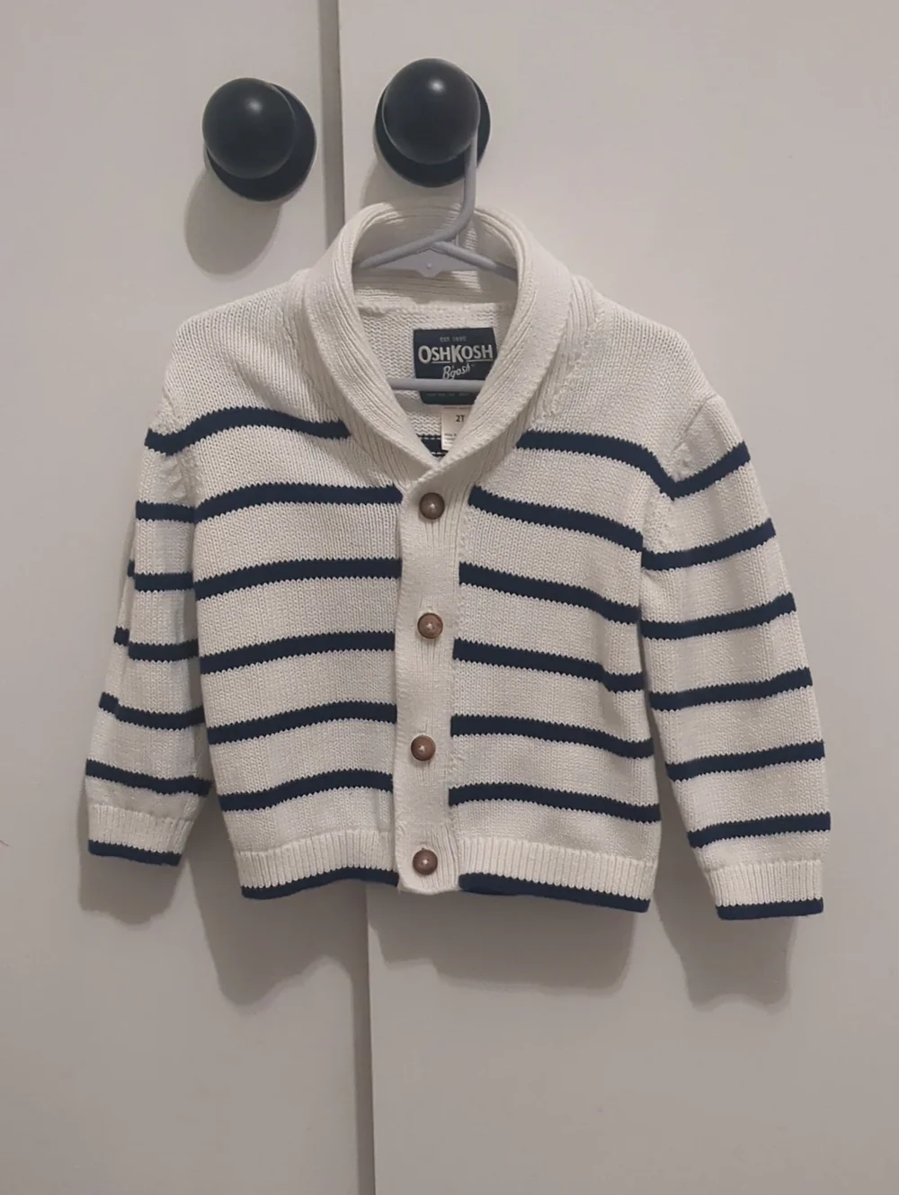 OshKosh B'gosh Cream & Navy Striped Shawl-Collar Cardigan